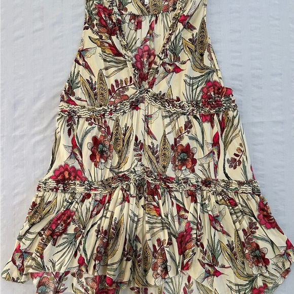 Free People Purple Haze hummingbird tiered v neck tunic size XS floral hi low - Picture 5 of 9